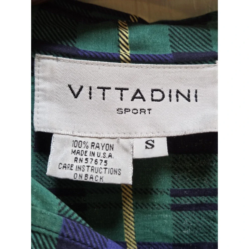 Vintage Vittadini Sport Shirt Womens‎ Small Green Blue Plaid Rayon Button Up 90s - Picture 4 of 6